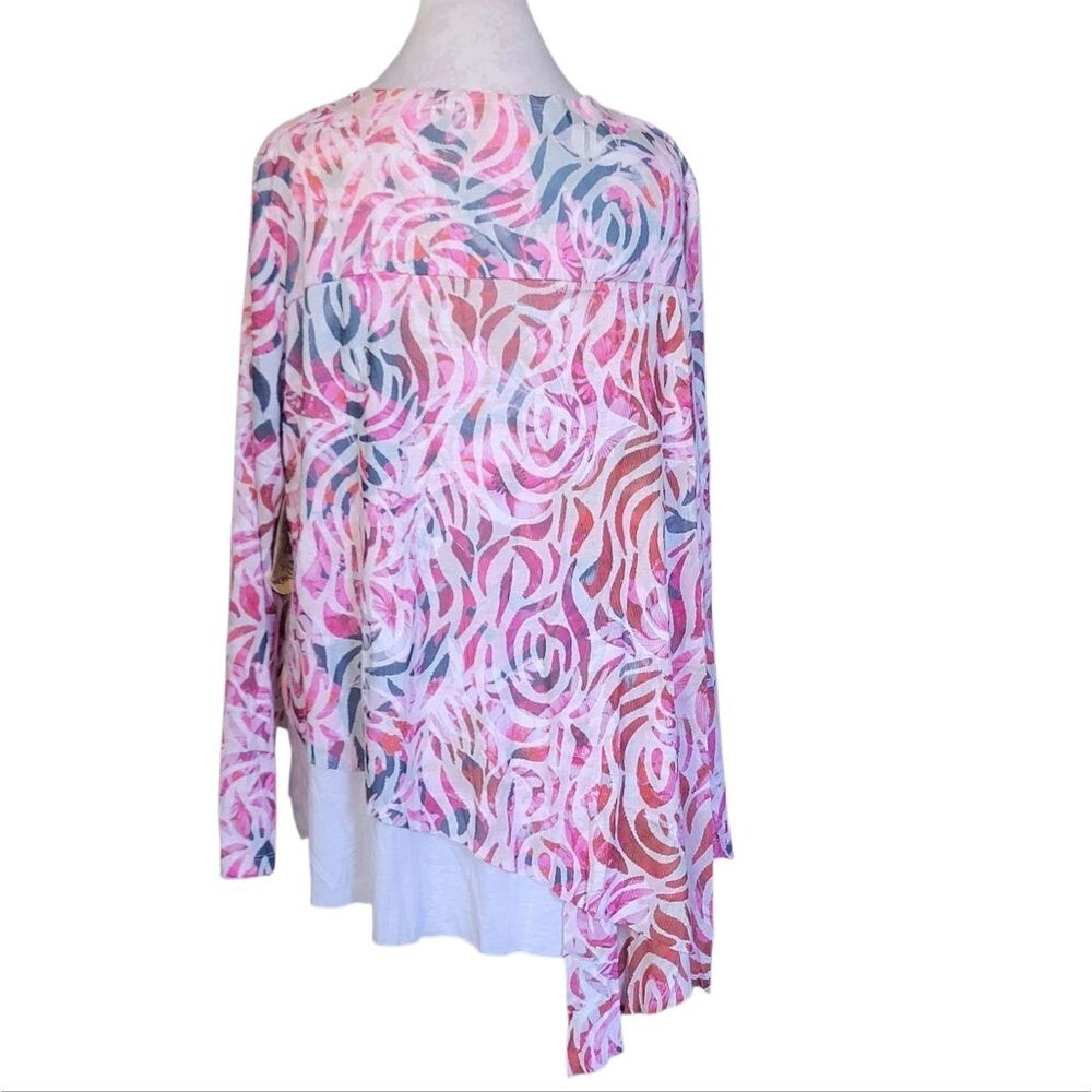 One World Elegant Pink and White Asymmetrical Hem Top - NWT - Picture 6 of 11